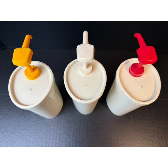 Vtg Tupperware Pump Dispensers Condiments Ketchup Mayo Mustard Set Of 3 *READ - Picture 6 of 12